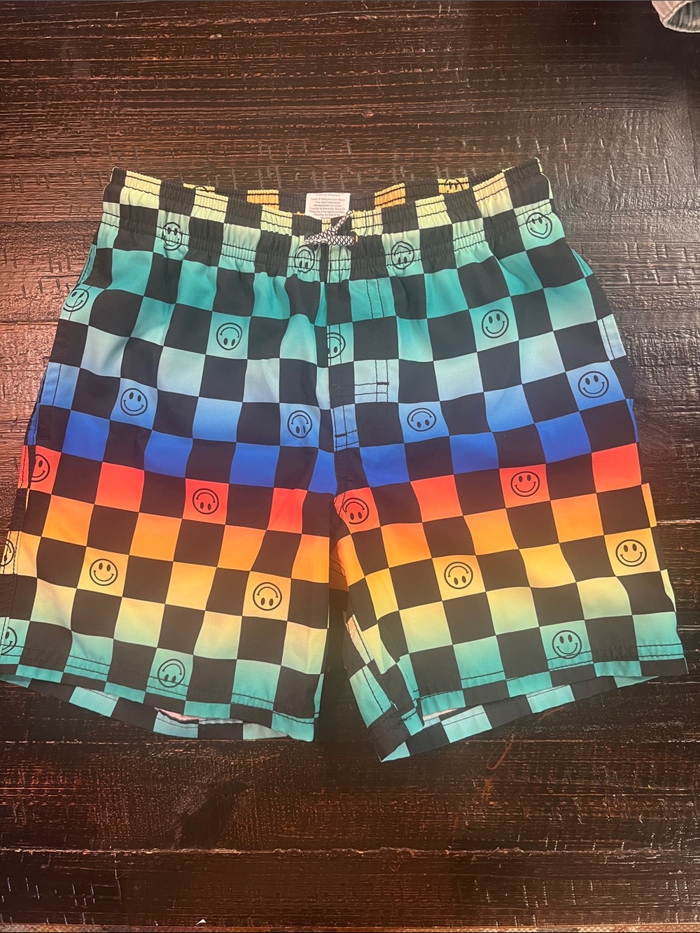 wonder nation Black and Yellow Checkered Smiley Swim Shorts